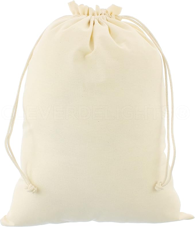CleverDelights Cotton Bags - 12" x 16" - 50 Pack - Premium Muslin Drawstring Bag by CleverDelights