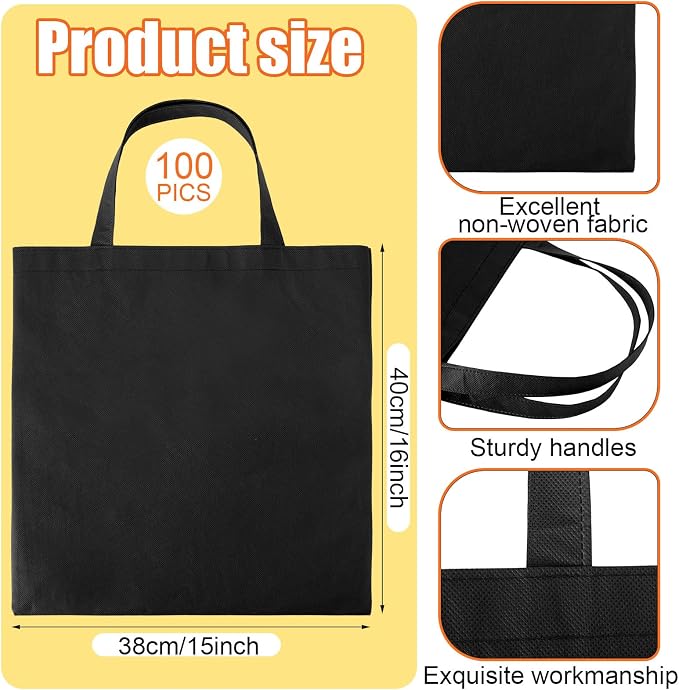 Woanger 100 Pcs Bulk Tote Bags 15'' x 16'' Reusable Fabric Shopping Canvas Bags Cloth Totes with Handles - Image 4