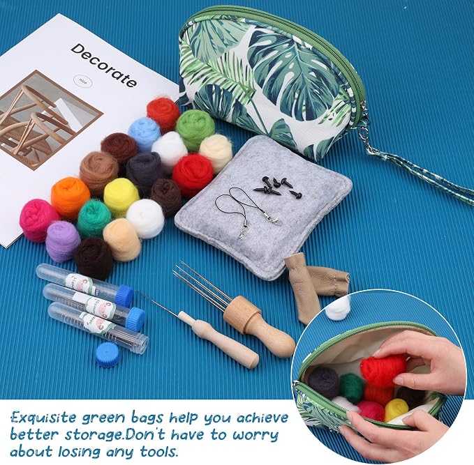IMZAY Needle Felting Kit 18 Colors Wool Felting Kit Wool Roving Set | Needle Felting Starter Kit with Storage Bag Needle Felting Tools, Wool Felt Tools for Felted Animal Needle Felting Supplies - Image 7