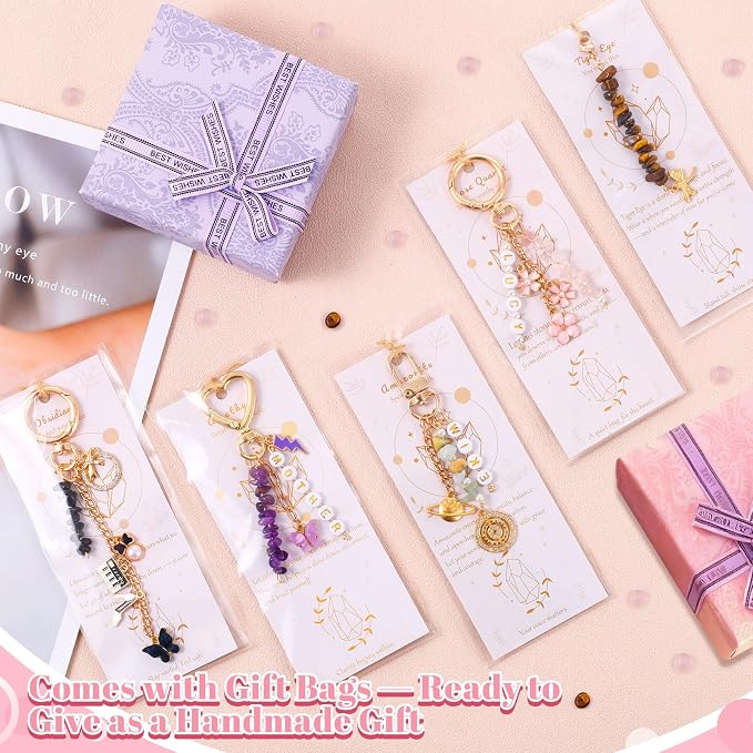 907 Pcs Lipgloss Keychain Making Kit,Bag Charm Kit with Crystal Stone | with 5 Colors Crystal Stones,Charms,Key Rings,Clips,Pliers,Letter Beads,Manual,Gift Bag,Extender Chain for DIY Crafting - Image 6