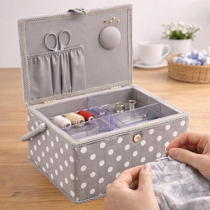 Hobby Gift Large Sewing Box Craft Storage Box with Handle Internal Accessories Tray Pin Cushion and Pocket for Sewing Knitting and Hobby Supplies - Image 8