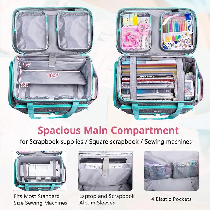 AMOIGEE Rolling Tote Bag with Wheels and Handle, Sewing Machine Case, Craft Organizer Tote for Scrapbooking Storage, Teacher Rolling Bag, Craft Supply Storage, Art Bag, Rolling Cart for Teachers - Image 3