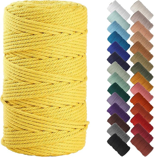 NOANTA Yellow Macrame Cord 4mm x 109yards, Colored Macrame Rope, Cotton Cord Macrame Yarn, Colorful Cotton Craft Cord for Wall Hanging, Plant Hangers, Crafts, Knitting