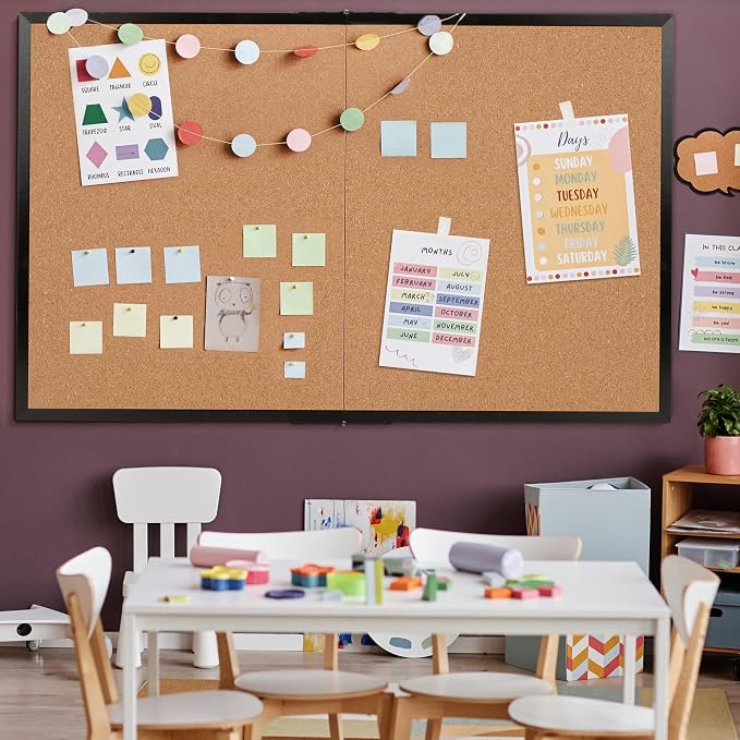 Extra Large Cork Bulletin Board 72" X 48", Foldable Notice Pin Board for Wall, Black Wood Framed 6'x4' Corkboard, Wall Mounted Noticeboard with 32 Push Pins for School, Home & Office - Image 8