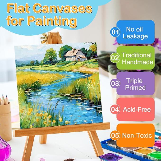 ESRICH Canvas Boards for Painting, 48 Pack Canvases for Painting 4x4 100% Cotton Small Paint Canvas Primed Acid Free Mini Blank Canvas Panels for Oil Paint,Watercolor,Acrylic Paint,Gouache&Tempera. - Image 3