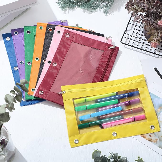 Leinuosen 64 Pack Pencil Pouch Bulk for 3 Ring Binder, Pencil Case with Zipper and Clear Window 8 Assorted Color Storage Bag for Office, Back to School Classroom Supplies - Image 5