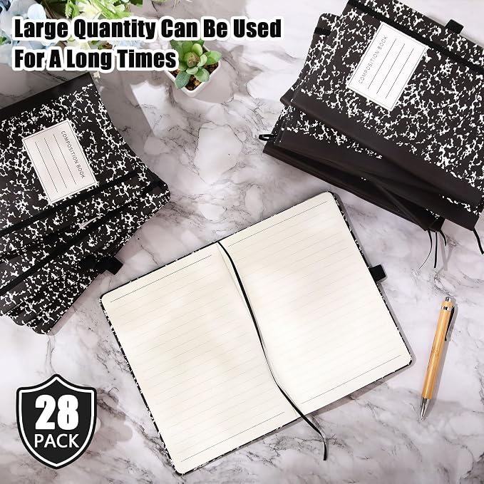 Laumoi 28 Pack A5 PU Leather Lined Notebook Journal, Black,Marble | PU Leather Journals, Wide Ruled 5.5x8.2 Inch, For School Business Work Writing, Bulk Ideal for Classroom Office Supplies - Image 3