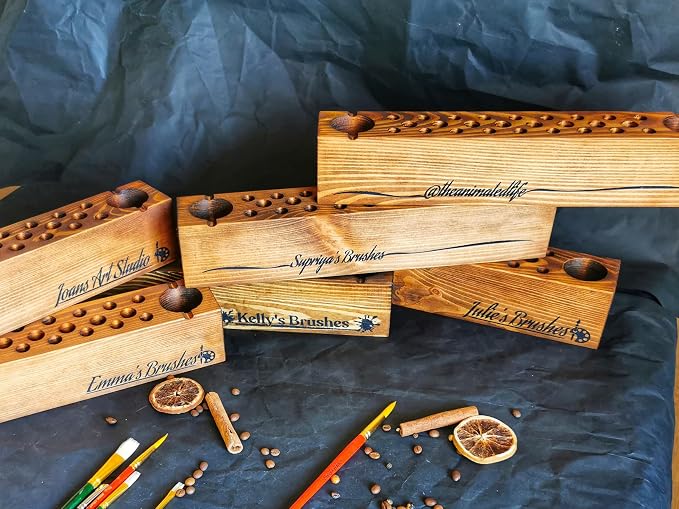 Personalized Paint Brush Holder, Handmade Wooden Artist Tool Organizer, Custom Engraved Desk Caddy for Painters, Art Studio Storage Stand, Unique Gift for Artists, Artist Gift - Image 5