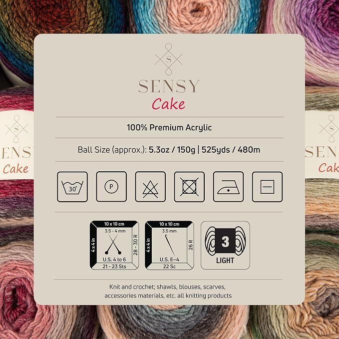 S Sensy Cake - Premium Acrylic #3 Light Yarn, 8 Skeins, 560, 525 Yards 5 oz - Image 5
