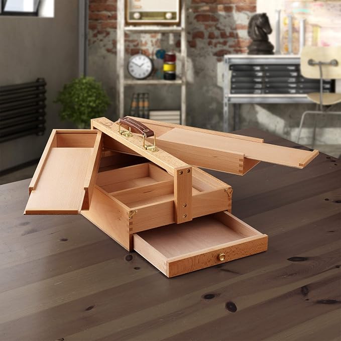 7 Elements Wooden Multi-Function Artist Tool and Brush Storage Box - Beechwood Art Supply Organizer with Drawers - Image 5