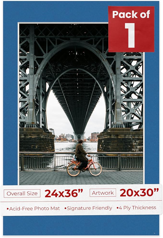20x30 Mat for 24x36 Frame - Precut Mat Board Acid-Free Royal Blue 20x30 Photo Matte For a 24x36 Picture Frame, Premium Matboard for Family Photos, Show Kits, Art, Picture Framing, Pack of 1 Mat by PosterPalooza