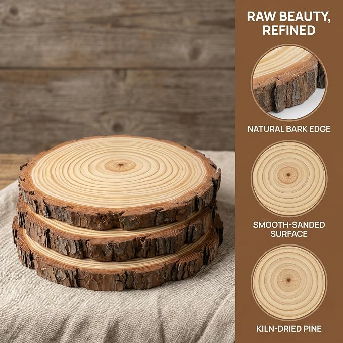 SENMUT 10 Pack Large Wood Slices for Centerpieces 9-10 Inch - Natural Unfinished Round Wooden Trays for Decor, Rustic Wedding Table Centerpieces, Party Event Decorations & DIY Crafts - Image 8