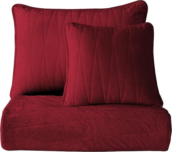 Velvet Quilt Maxi Set, Seven Pieces Ensemble, Jewel Premium Heavy Velvet Collection, Cotton Backing, Cotton Batting, Full/Queen, Burgundy - Image 4