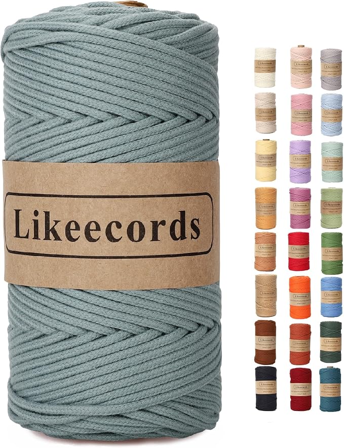 Likeecords 4 Skeins Braided Macrame Cord, 3mm x 100m, Colorful Cotton Craft Cord for Bag, Wall Hanging, Plant Hangers, Crafts, Knitting (Haze Blue) - Image 2
