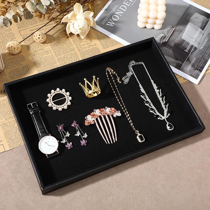 Kifmurase 8 Pack Velvet Jewelry Trays for Drawers, Black Jewelrys Display Tray Stackable Jewelry Organizer Trays Bracelet Ring Earring Necklace Organizer Empty Plate for Drawers Countertop - Image 4