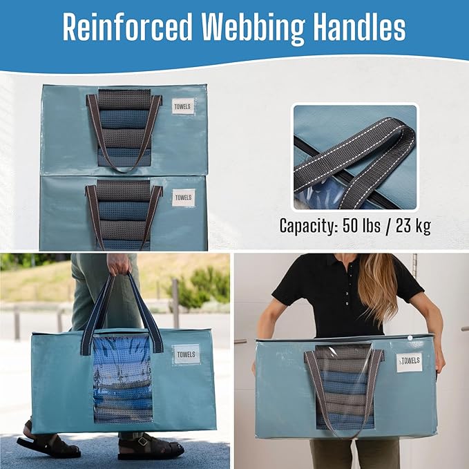 VENO Moving Bags, Wide Open Top, Clear Window, Light Blue, 6 Pack | Moving boxes Alternative, Heavy Duty, Storage Bags, Clothes and Comforter Storage, Packing Supplies, College Dorm Essentials - Image 4