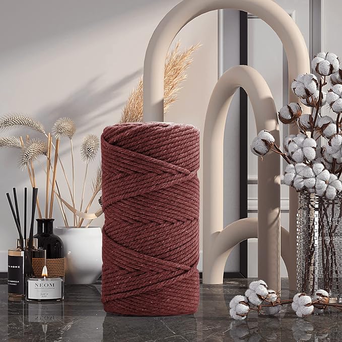 ZUEXT Macrame Cord, Red Wine, 5mm x 109yds Cotton String Macrame Yarn | 100% Natural Handmade, 4 Strands Twisted Cotton Rope, For Wall Hanging Plant Hangers Gift Wrapping Tapestry DIY Crafts, 100m - Image 7