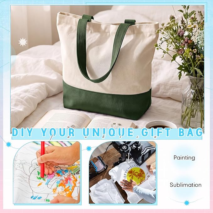 Sanwuta 12 Pcs Mini Canvas Tote Bag Small Sublimation Blank Reusable Grocery Cloth Tote for Women Craft Gift Shopping (Assorted) - Image 6
