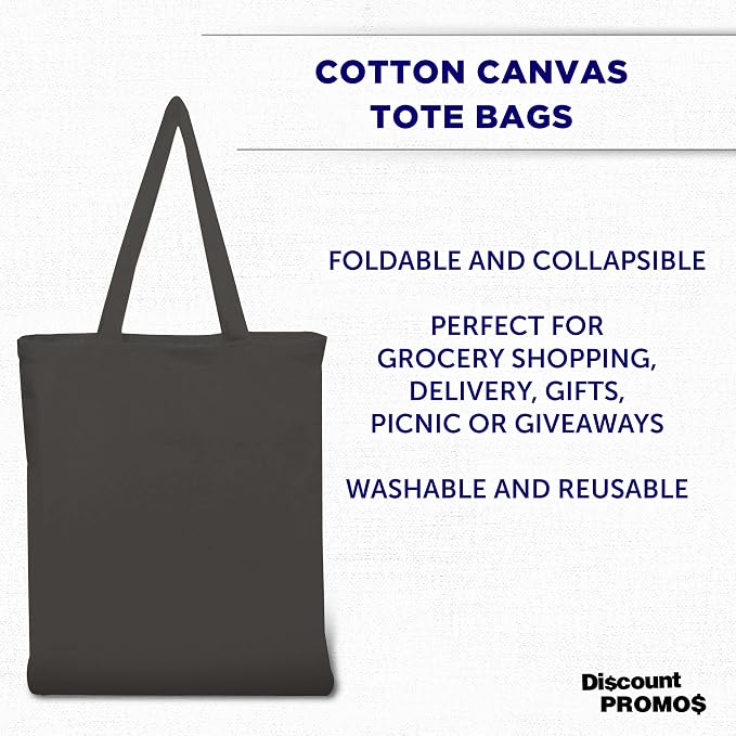 DISCOUNT PROMOS Cotton Canvas Tote Bags Set of 10, Bulk Pack - Reusable, Great for Shopping, Grocery, Beach, Picnic, Wedding Favors - Dark Grey - Image 5