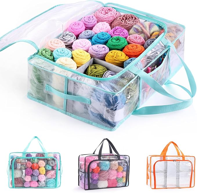 MYBAGZING Clear Yarn Storage Bags, 21" Large Flat Under Bed Yarn Organizer with Zipper & Handles, Stackable Knitting and Crochet Storage for Closet Shelves, Craft Room, Yarn Skeins, Hooks & Needles by MYBAGZING