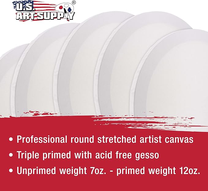 U.S. Art Supply 8 Inch Diameter Round 12 Ounce Primed Gesso Professional Quality Acid-Free Stretched Canvas (Pack of 6) - Image 4