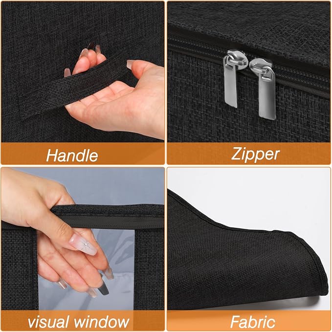 punemi 60L Comforter Storage Bags with Side & Bottom Support, 2 Pack, Black | Clear Window & Reinforced Handles, for Clothes,Pillow,Bedding & Blanket, Bedroom & Closet Organization - Image 5