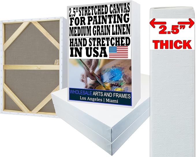 Stretched Linen Canvas for Painting 6x8 20PK 2.5" Linen 14 Oz White Stretched Large Canvas for Painting 6 x 8 Bulk Canvases Value Pack. Blank 8x6 Canvases Universal Triple Primed by WHOLESALEARTSANDFRAMES