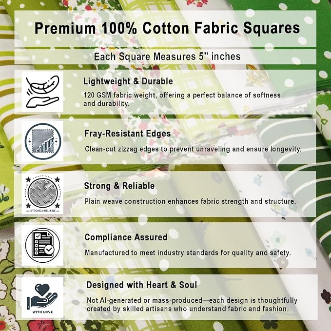 Soimoi 40 Pcs Cotton Fabric Squares Bundles Charm Packs for Quilting, Fat Quarter Layer Cakes, Precuts Quilt Squares 5 x 5 inches, DIY Fabric Bundle - Meadow Bliss - Image 8
