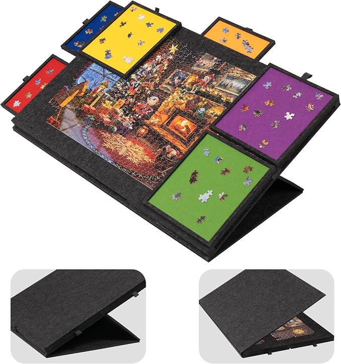 Lavievert 1500 Piece Tilting Puzzle Board with 6 Color Drawers - Dark Gray | 2-in-1 Designed Stand & Cover, Lightweight & Portable, Felt Mat Plateau Storage Jigsaw Table with Non-Slip Surface for Adults by LAVIEVERT