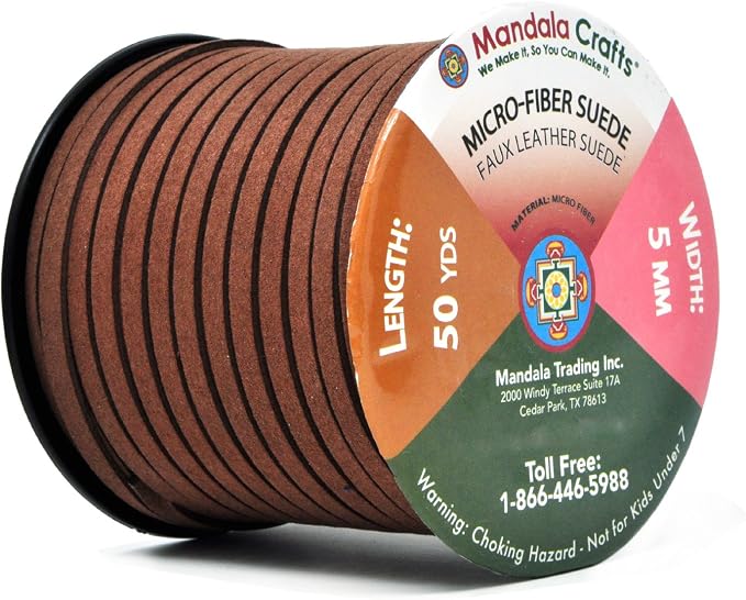 Mandala Crafts 5mm Dark Brown Faux Suede Vegan Leather, Jewelry Making | 50 Yards Durable Flat Leather Strings, Laces & Strips for Bracelets, Necklaces, Braiding, Dream Catchers Supplies & Chokers - Image 2