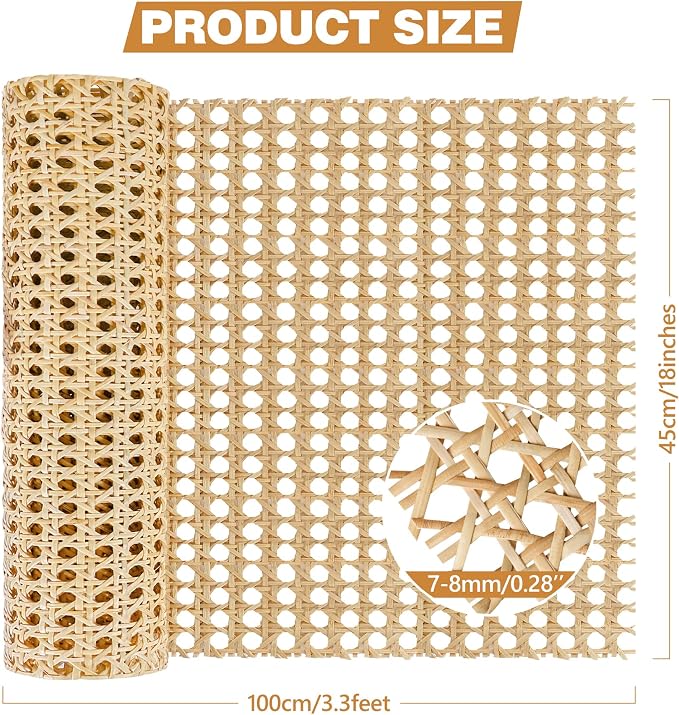18" Width x 3.3 Feet Cane Rattan Webbing Roll for Caning Projects, Cane Webbing Sheet, Natural Pre-Woven Open Mesh for Furniture Chair Cabinet Ceiling Bed Door - Image 2