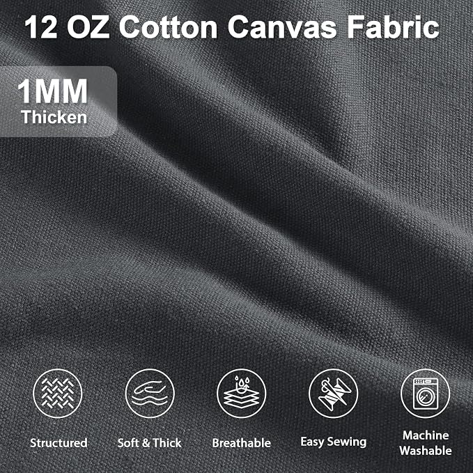 12oz Heavy Duty Canvas Fabric, 59" W Natural Cotton Duck Cloth 1 Yard | by The Yard, Durable, Thick & Heavy Sewing Material, for Arts & Crafts, Bags, Covers, Backings, Painting, Home Decor, Grey - Image 2