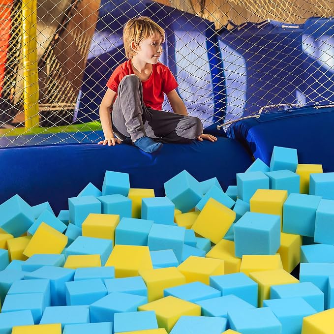 Foam Pit Cubes, 24 PCS 5 Inches Gymnastics Foam Blocks Trampoline Blocks, Multi-Sport Protective Padding for Freerunning, Trampoline, Parkour, Skate Parks & BMX - Blue & Yellow - Image 4