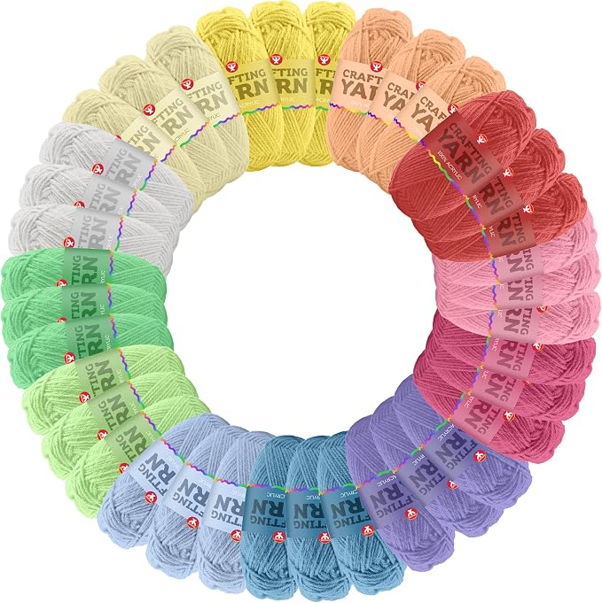 Hygloss Pastel Acrylic Yarn for Crocheting & Hand Knitting – Set of 48 | CR- 24 Yard Per Skein | Total 1,152 Yds | Beginner Friendly | Soft Smooth Crochet Yarn #3 Weight DK | Mini Colorful Skeins by HyglossProductsInc