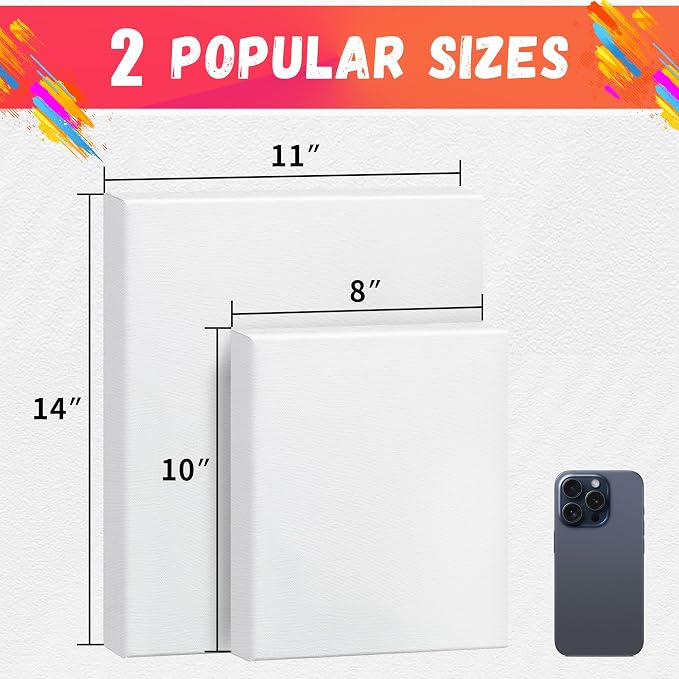 Stretched Canvas for Painting, 8"x10", 11"x14", Pack of 2, Pre-Primed Canvases Wood Framed, Blank White Painting Canvas Boards for Acrylic, Oil and Gouache Painting - Image 2