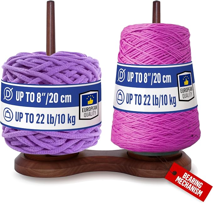 BarvA Double Yarn Ball Holder One Lb Cupcake Spindle Sewing Thread Big Base Fiber Crocheting Tool Kit Wool Skein Cord Organizer Tape Rope Storage Lazy Susan Stand Knitting Embroidery Accessory Gift by BarvA