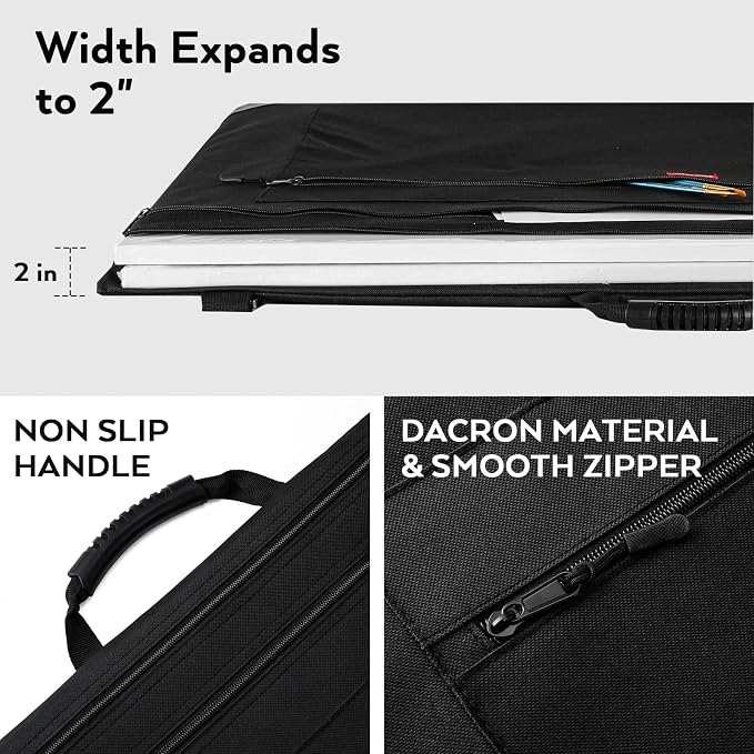 Nicpro Light Weight Art Portfolio Bag, 24" x 36" Art Canvas Portfolio Case | with Detachable Shoulder Strap, Leather Corners, Carrying Storage Case for Artwork, Poster, Sketching, and Drawing, Black - Image 5