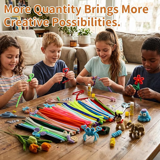 POIKSHARK 1000 PCS 20 Colors Quality Pipe Cleaners Bulk, Thick Pipe Cleaners Craft for DIY Craft Projects, Multicolored Limpia Pipas for Art Supplies & Materials, Rainbow Chenille Stems(12inch*6mm) - Image 6