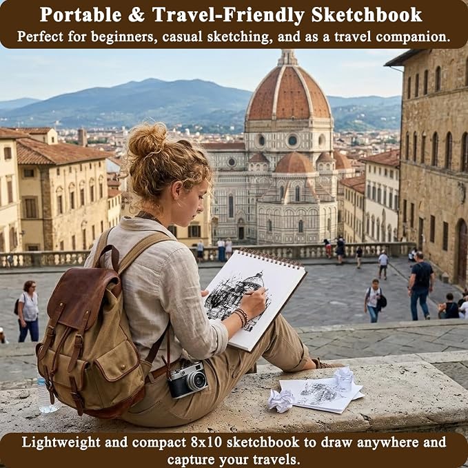 Fuxi 8x10 Sketchbook, Top Spiral-Bound Sketch Pads, 100-Sheets_68lb/100gsm | Art Sketch Books for Drawing, Acid-Free White Drawing Paper for Kids, Adults, Beginners, Students, Artists & Travelers - Image 7