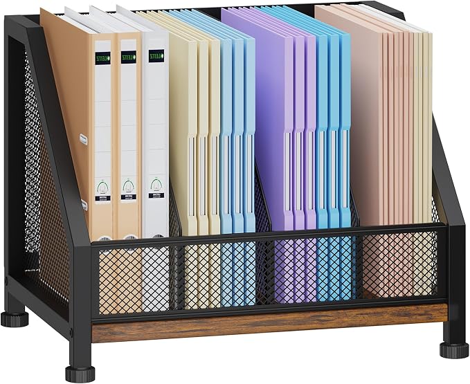 SWTYMIKI Desk Organizer - Paper Organizer, Mesh and Wood Desk Office Organizer, Office Organization and Binder Storage for Workspace, Home, School, Espresso - Image 8