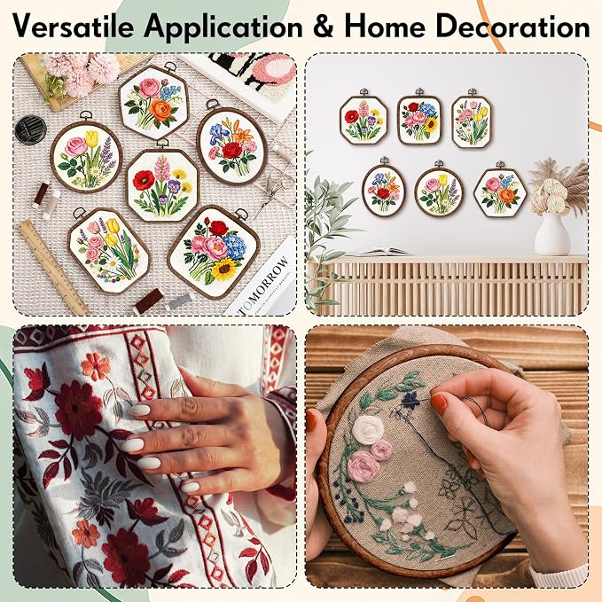 Qunclay 6 Pcs Large Embroidery Hoop Frame Decorative Imitated Wood Display Frame Circle Oval Octagonal Cross Stitch Hoop Ring for DIY Sewing Craft and Hanging Ornaments Decor (Original) - Image 6