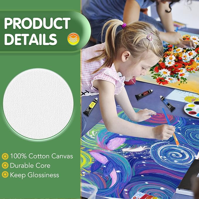 ESRICH Canvases for Painting, 36 Pack Canvas Boards 4x4, 6x6, 8x8, 5x7, 8x10, 9x12, 11x14, Round Canvas Panels with 8x8,10x10-Cotton Primed Blank Large Canvases for Acrylic, Oil, Gouache & Tempera. - Image 3