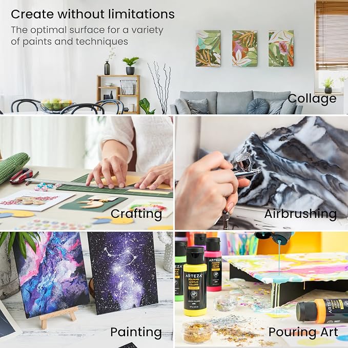 ARTEZA Canvas Boards for Painting, 6 x 6, 8 x 8, 10 x 10, 12 x 12 Inches, Multipack of 28, Blank White Canvas for Acrylic, Oil and Gouache Painting - Image 4