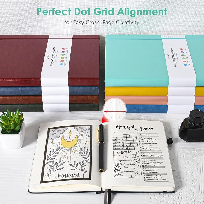 5 Pack Bullet Dotted Notebook Bulk, A5, 312 Numbered Pages Dot Journal Set | Cost-Effective 5 Pack 1600 Pages, 100gsm No Bleed Paper, Leather Hardcover, Lay-Flat, for Planning, Trackers, Lists & Layouts - Image 6