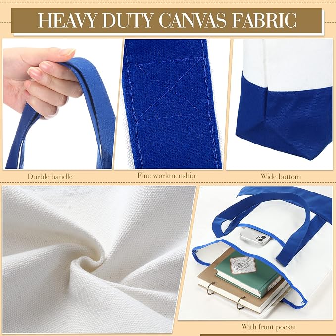 Reginary 16 Pcs Women Canvas Tote Bag 18 Inch Reusable DIY Bag,Blue White | Reusable Shopping Grocery Tote, Thick Washable, Blank Bags Bulk for Holiday Party Favors DIY - Image 5