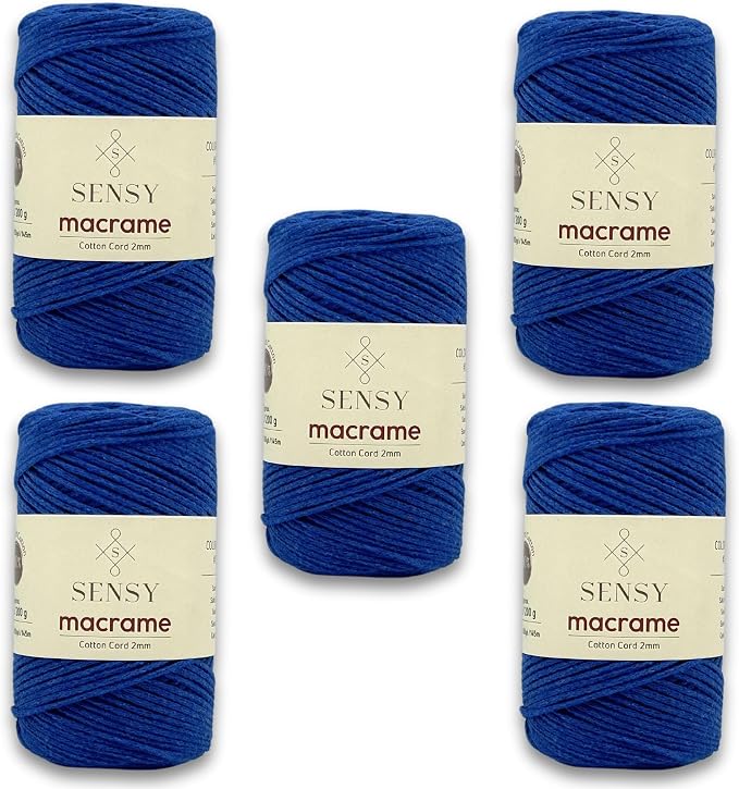 S Sensy 2mm Cotton-Recycled Cotton Macrame Cord 5 Skeins Sax Blue 159 Yards by SSENSY
