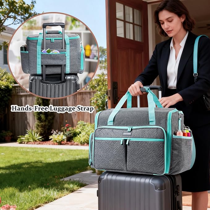 AMOIGEE Full-Open Sewing Machine Case, Large Sewing Machine Storage Bag for Travel - Heavy-Duty Embroidery Tote for Brother Singer Janome Standard Machines Holder with Pocket for Accessories and Tools - Image 7
