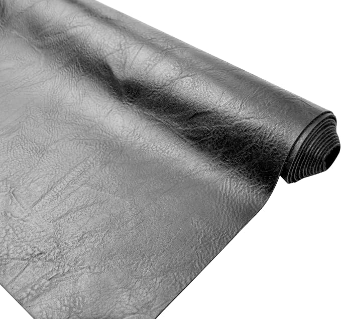 1 Yards 54" x 36" Black Faux Leather Fabric Distressed Bark Texture Soft Fake Leather Fabric by The Yard Black Upholstery Vinyl for Sofa Bags Chairs Car Seats DIY Crafts by Bobeey