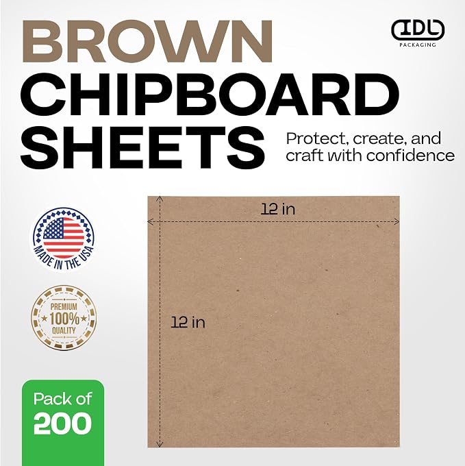 Chipboard Sheets 12" x 12", Pack of 200 - USA-Made Cardboard Sheets | for Scrapbooking, Framing - Heavy-Duty 0.022" Thickness Cardstock - Chip Board Pads for Crafts, DIY Projects by IDL Packaging - Image 2
