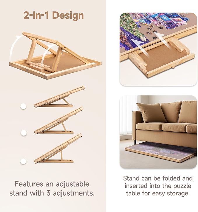 Tektalk Jigsaw Puzzle Table with Integrated Adjustable Stand/Bracket and Removable Cover, 3-Tilting-Angle Wooden Plateau Portable Puzzle Board with 4 Sorting Drawers, for Up to 1000 Pieces - Image 2